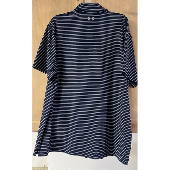 Under Armour Mens Heatgear Blue Striped Golf Polo Short Sleeve Shirt Size 2XL - Picture 2 of 7